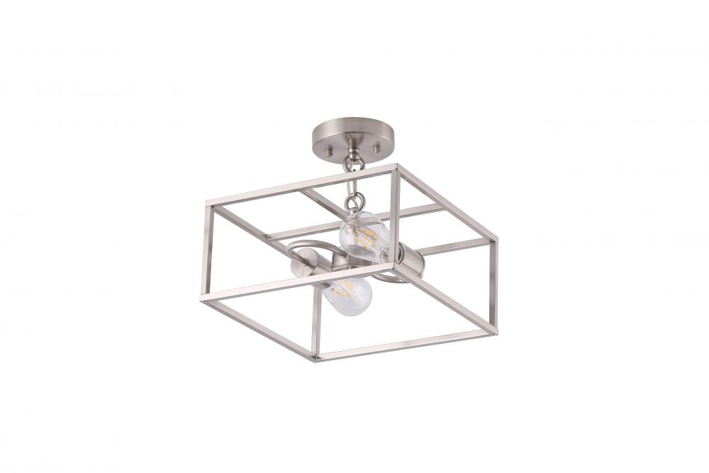 12" 2X60 w Semi-Flush Mount in Satin Nickel finish with replaceable socket rings